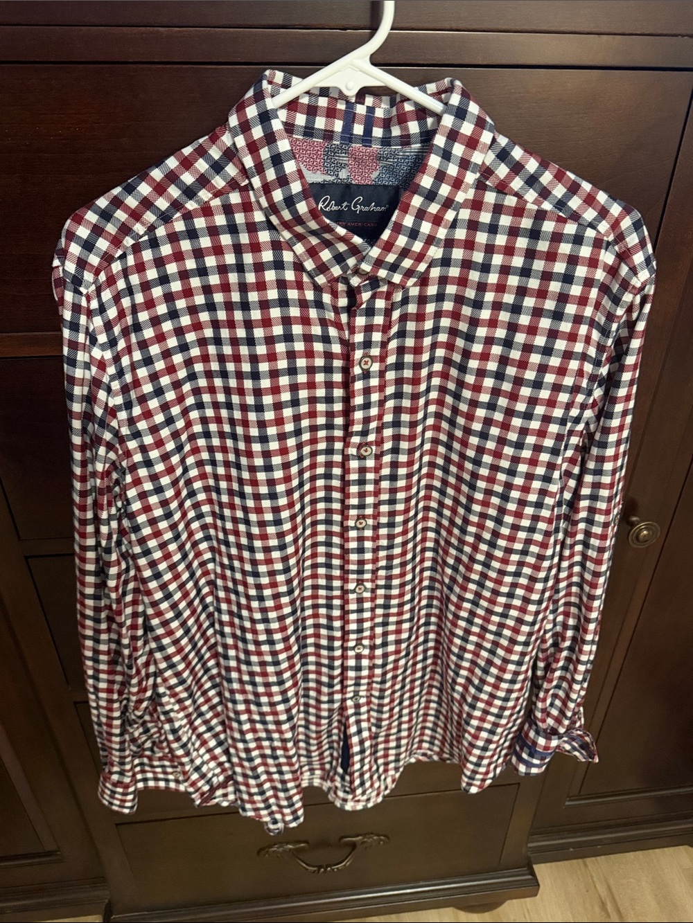 Robert Graham Red Navy and White Plaid Button-Down Shirt